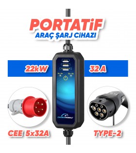 CMP22 Basic Taşınabilir 22kW Şarj Cihazı (220V dönüştürücü hediyeli)